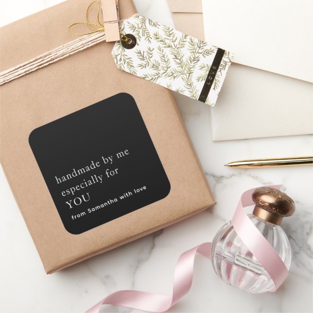 Adesivo Quadrado Mínima Feita À Mão Especialmente Para Você Branco  (Presentear)