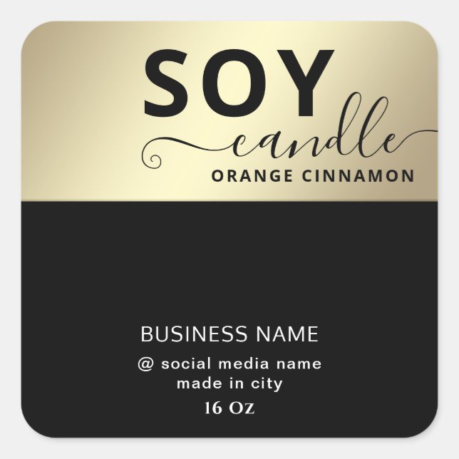 Adesivo Quadrado Mínima simples vela de soja preta (Frente)