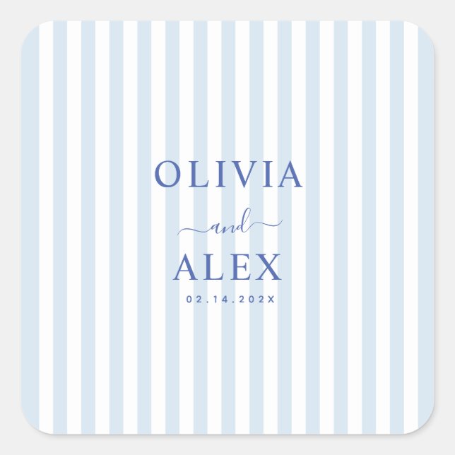 Adesivo Quadrado Minimal and Chic Blue French Personalized Wedding  (Frente)