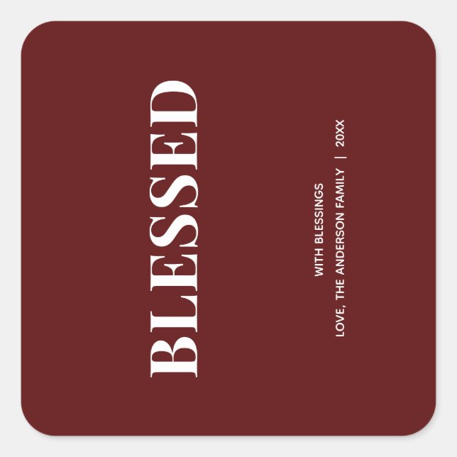 Adesivo Quadrado Minimal BLESSED | Deep Red Holiday (Frente)