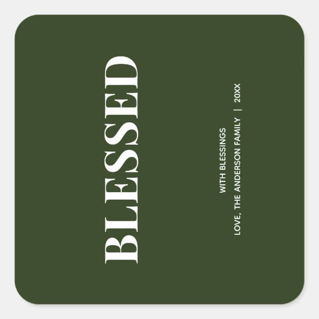 Adesivo Quadrado Minimal BLESSED | Forest Green Holiday (Frente)