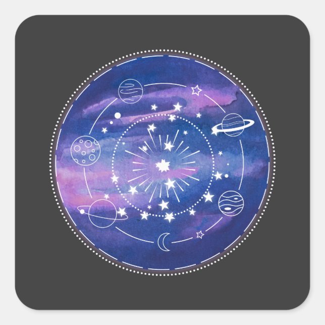 Adesivo Quadrado Minimal Galaxy Moon Design | Cosmic Aesthetic Art (Frente)