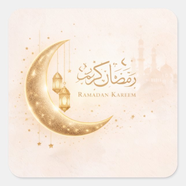 Adesivo Quadrado Minimal Gold Ramadan Kareem Stick– Elegant Islamic (Frente)