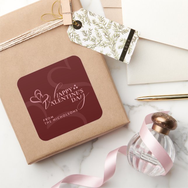 Adesivo Quadrado Minimal Modern Elegant Typography Valentine's Day (Presentear)