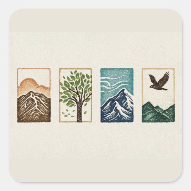 Adesivo Quadrado Minimal Nature Set – Mountain & Tree Art (Frente)
