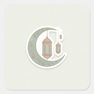 Adesivo Quadrado Minimalist Boho Ramadan Moon & Lantern Sticker