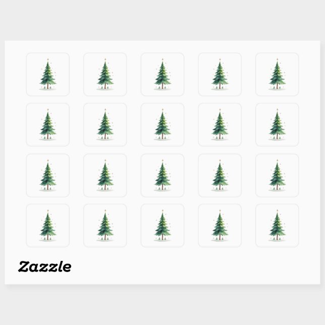Adesivo Quadrado Minimalist Christmas Pine Tree Stickers – Holiday  (Folha)