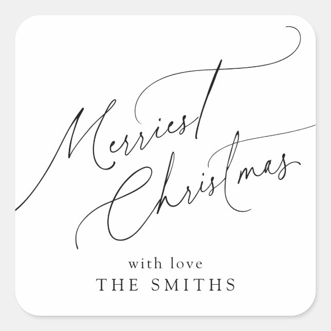 Adesivo Quadrado Minimalist Elegant Script Merriest Christmas (Frente)