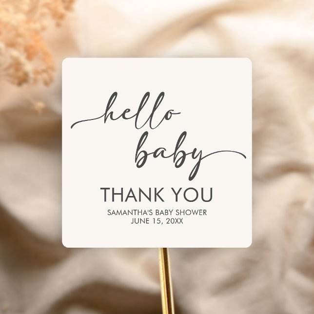 Adesivo Quadrado Minimalist Hello Baby Baby Shower (Hello Baby Baby Shower Sticker)