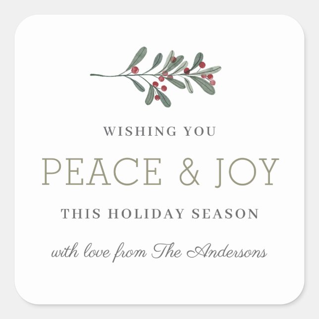 Adesivo Quadrado Minimalist Peace and Joy Holiday Gift (Frente)