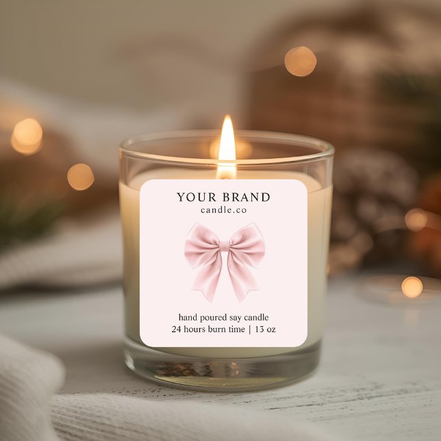 Adesivo Quadrado Minimalist Pink Bow Candle (Criador carregado)