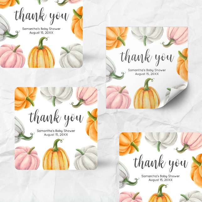Adesivo Quadrado Minimalist Pumpkin Fall Baby Shower Square (Minimalist Pumpkin Baby Shower Square Sticker)
