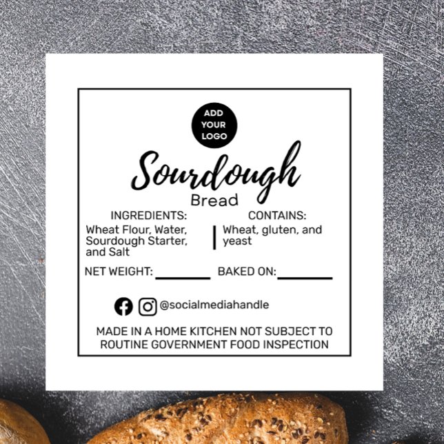 Adesivo Quadrado Minimalist Sourdough Bread Bakery Allergen Sticker (Criador carregado)