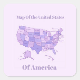 Adesivo Quadrado Minimalist United States Map Pink Purple Art