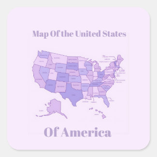 Adesivo Quadrado Minimalist United States Map Pink Purple Art