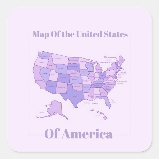 Adesivo Quadrado Minimalist United States Map Pink Purple Art (Frente)