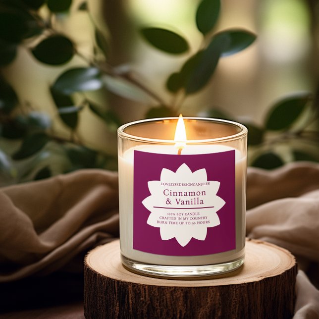 Adesivo Quadrado Minimalist Wine Red Candle Product Label (Criador carregado)