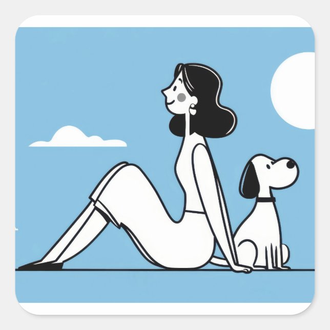 Adesivo Quadrado Minimalist Woman and Dog Illustration (Frente)