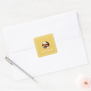 Adesivo Quadrado Minimalista amarelo-mostarda - Cartões de agradeci