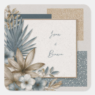 Adesivo Quadrado Minimalista Brilho Dourado Teal Empoeirado Tropica