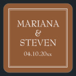 Adesivo Quadrado Minimalista de Borda Moderna do Boho Brown<br><div class="desc">Vinhetas modernas para favores para sua recepção de casamento, janto de ensaio e chá de panela no tema do Boho Brown, barware.</div>