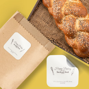 Adesivo Quadrado Minimalista de Utensil de Cozinhar de Pão