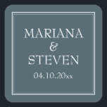 Adesivo Quadrado Minimalista do Boho Blue Modern<br><div class="desc">Boho Blue Modern Mínimos adesivos de casamento para favores para sua recepção de casamento, janto de ensaio e chá de panela no tema azul-minimalista da fronteira, barware.</div>