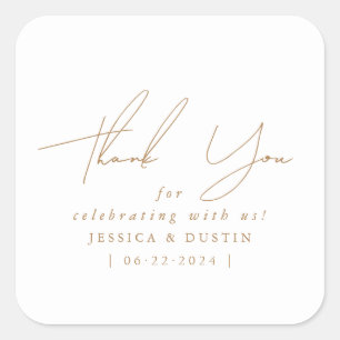 Adesivo Quadrado Minimalista Elegante Obrigado Dourado Script