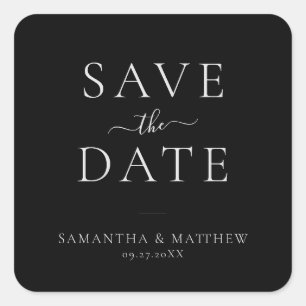 Adesivo Quadrado Minimalista Elegante Salvar A Data Preta