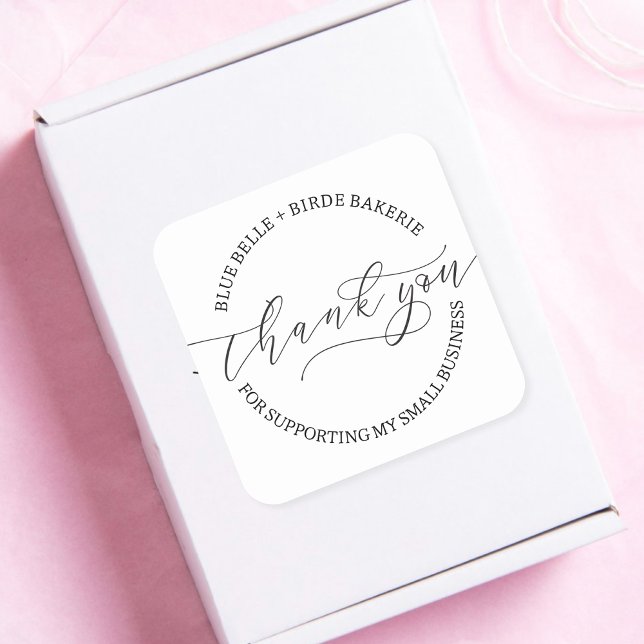 Adesivo Quadrado Minimalista Obrigado ManuscritoScript Business (Criador carregado)