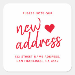 Adesivo Quadrado Minimalista Vermelho Anote nosso novo endereço