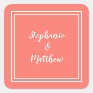 Adesivo Quadrado Mínimo Casamento Moderno Favor do Coral Obrigado