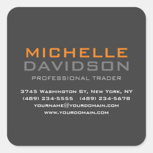 Adesivo Quadrado Mínimo de Texto em Laranja da Cinza Moderna