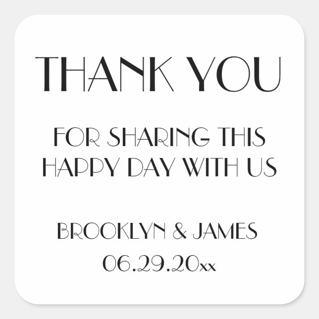 Adesivo Quadrado Mínimo de Vinhetas de Casamento Branco Deco (Frente)