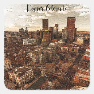Adesivo Quadrado Mínimo Denver Colorado Skyline