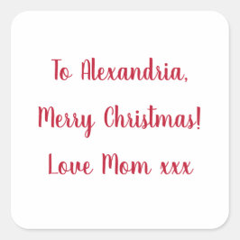 Adesivo Quadrado Mínimo Feliz Natal da Mãe Vermelha e Branca