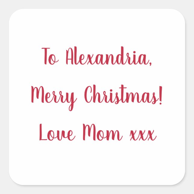 Adesivo Quadrado Mínimo Feliz Natal da Mãe Vermelha e Branca (Frente)