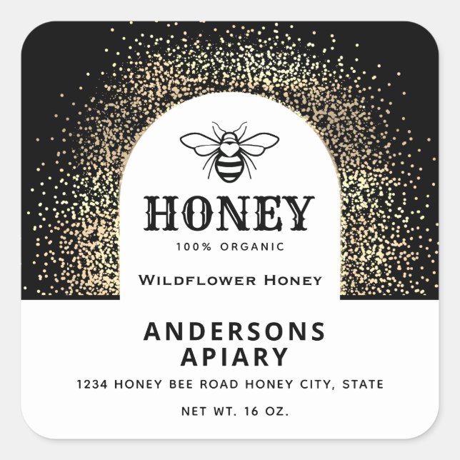 Adesivo Quadrado Mínimo Festivo Mel de mel de ouro moderno (Frente)