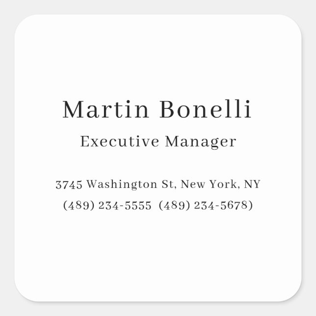 Adesivo Quadrado Mínimo Simples de Tendência Preta e Branca (Frente)