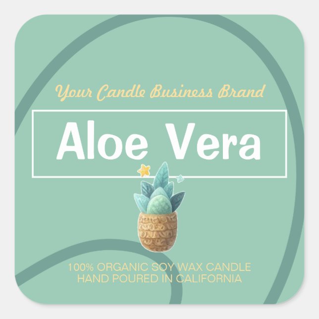 Adesivo Quadrado Mint Aloe Vera Cute Style Modern Candles Labels (Frente)