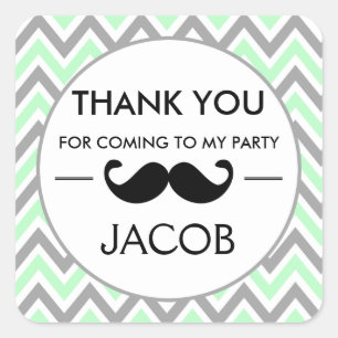 Adesivo Quadrado Mint Green Chevron Mustache Birthday Sticker