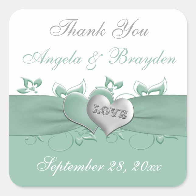 Adesivo Quadrado Mint, White Floral Heart Sticker (Frente)