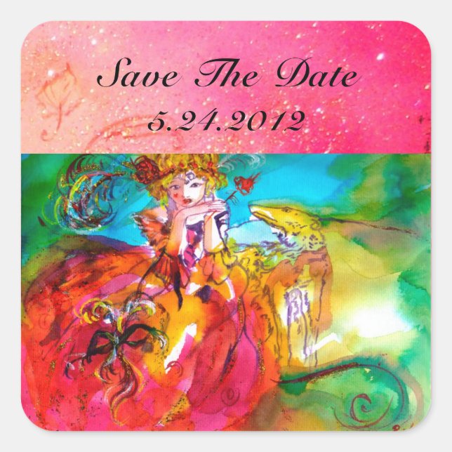 Adesivo Quadrado MIRANDOLINA, rosa, amarelo fuchsia (Frente)