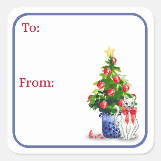 Adesivo Quadrado Mischievous Cat Holiday Stickers (Frente)
