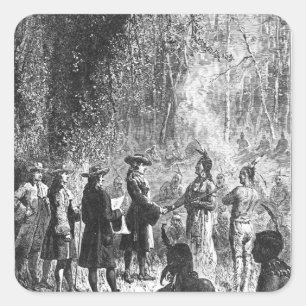 Adesivo Quadrado Missionários de Moravian entre os indianos