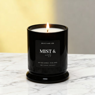Adesivo Quadrado Mist & Moss Custom Candle Label Black White
