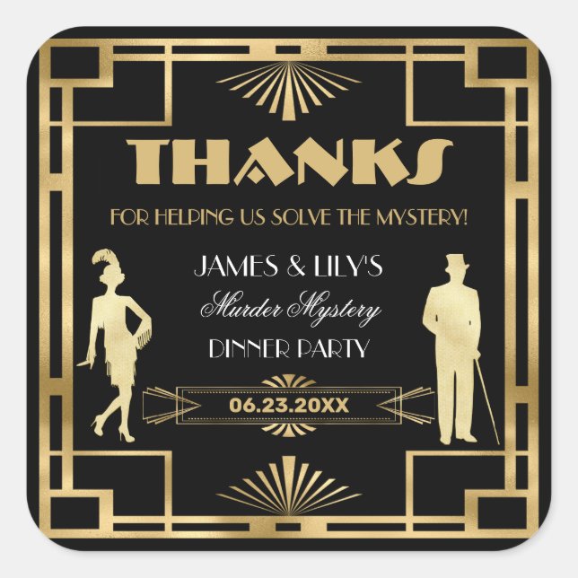 Adesivo Quadrado Mistério de Assassinato Detetive Gatsby de Ouro Ar (Frente)