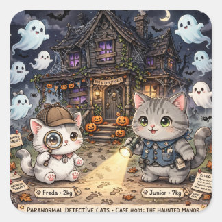 Adesivo Quadrado Mistério de Halloween dos Gatos Detetives Freda e