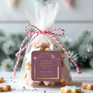 Adesivo Quadrado Mística Plum Dourado Sol Lua Estrelas Casamento