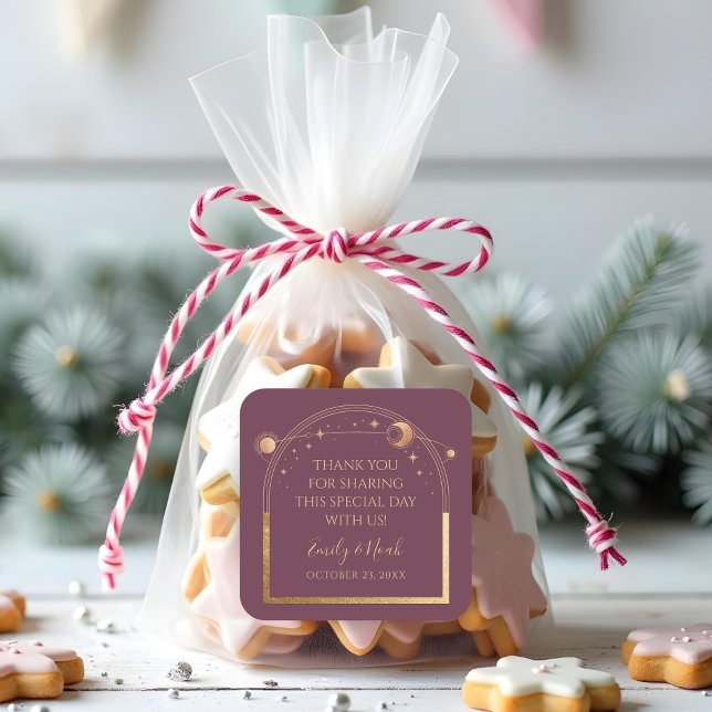 Adesivo Quadrado Mística Plum Dourado Sol Lua Estrelas Casamento (Criador carregado)